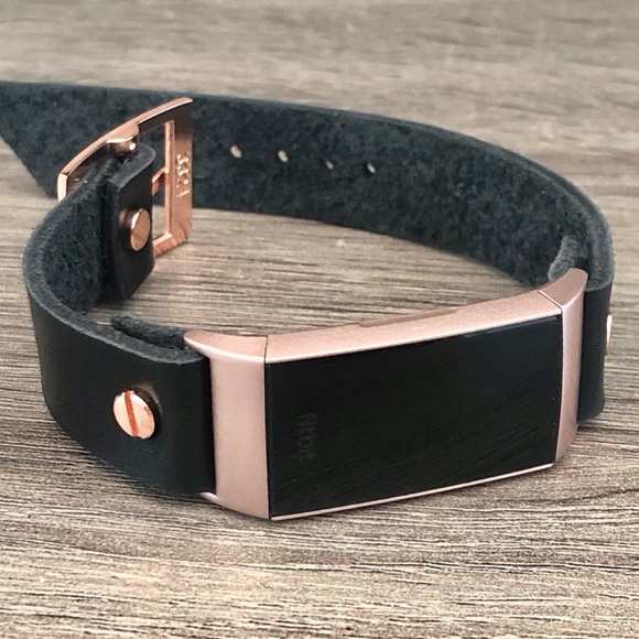Fitbit Charge 4 Black Leather Rose Gold Band - Picture 6 of 8